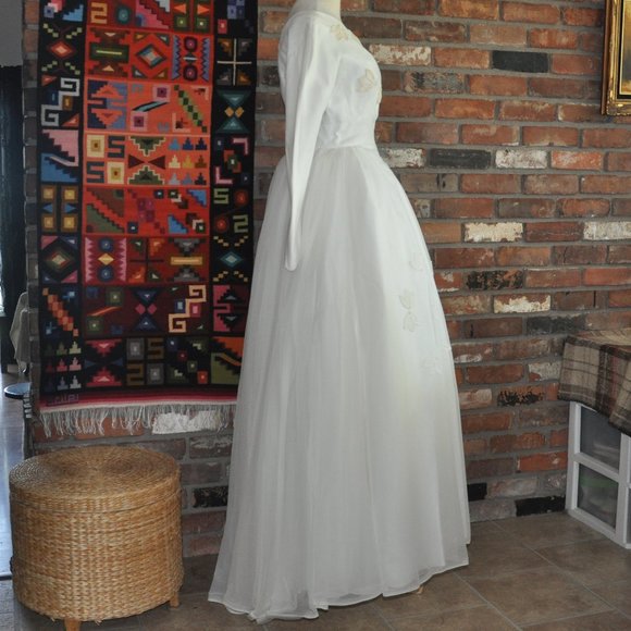 Vintage 50s 60s ILGWU Unoin Made Crinoline Modest Wedding Grad Dress Gown S - Picture 3 of 13